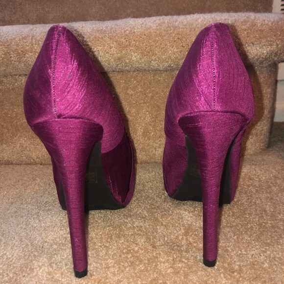 Qupid Burgundy Bow Platform Pumps Heels Stilettos - Picture 7 of 8